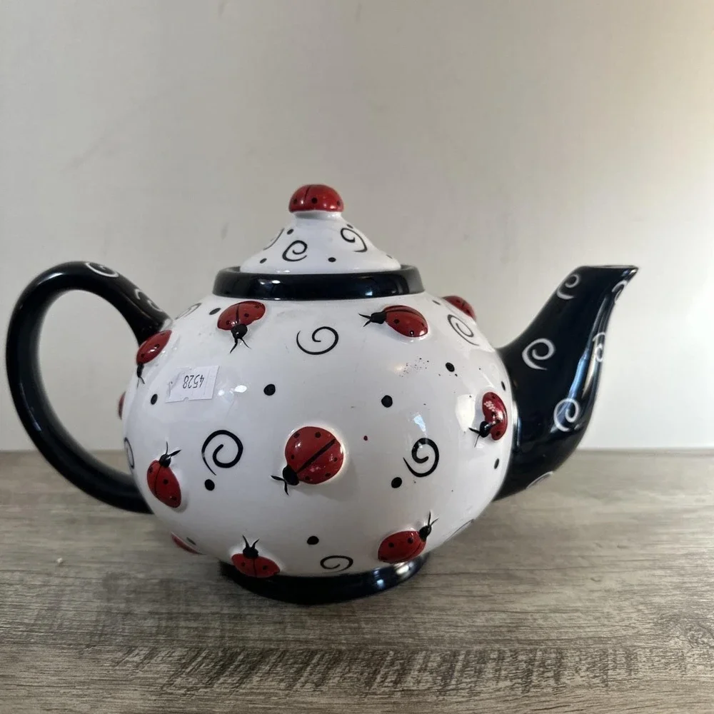 BURTON + BURTON LADYBUG TEAPOT WITH SWIRLS - RED, WHITE AND BLACK - 2005‎